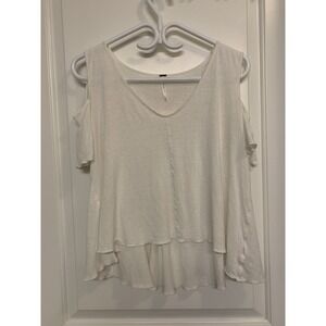 Free People‎ Top Women's M Ivory White Cold Shoulder Shirt Boho Linen Blouse